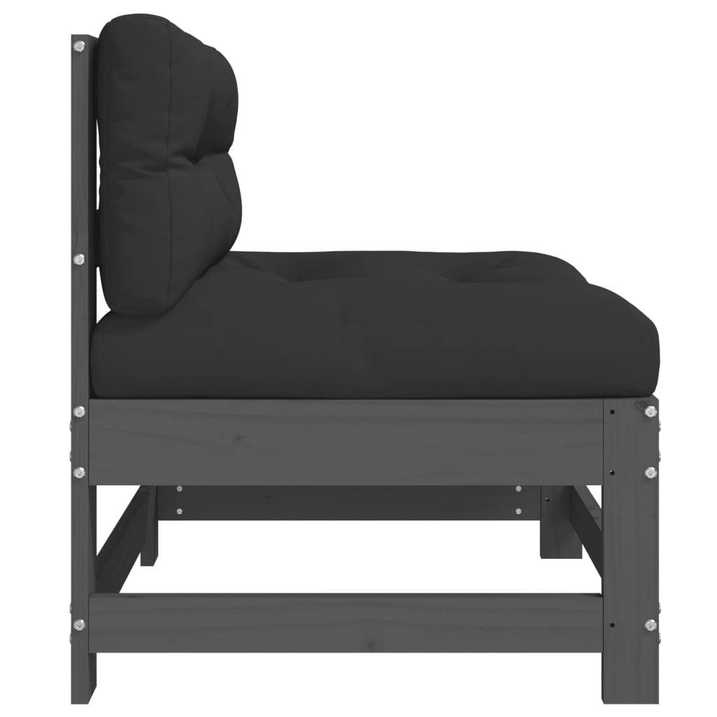 vidaXL Mittelsofa mit Kissen Grau Massivholz Kiefer