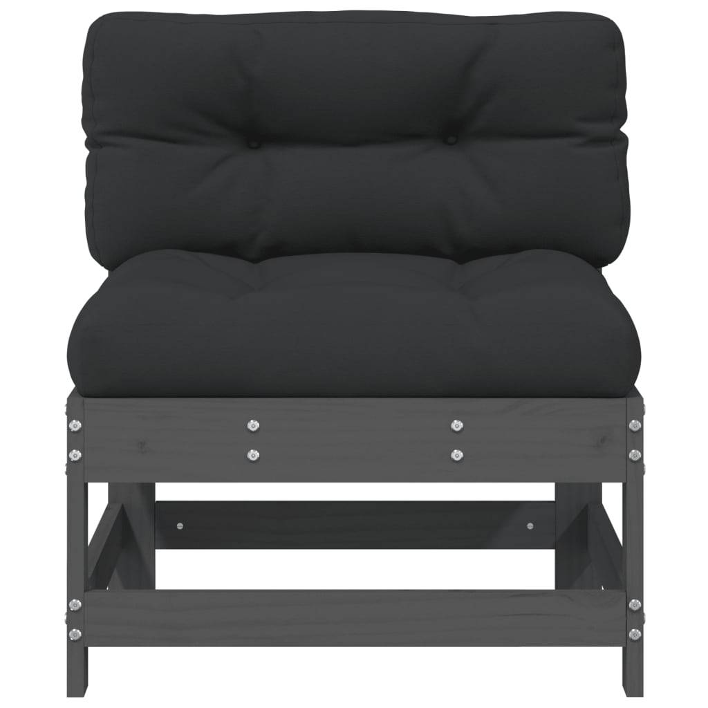vidaXL Mittelsofa mit Kissen Grau Massivholz Kiefer