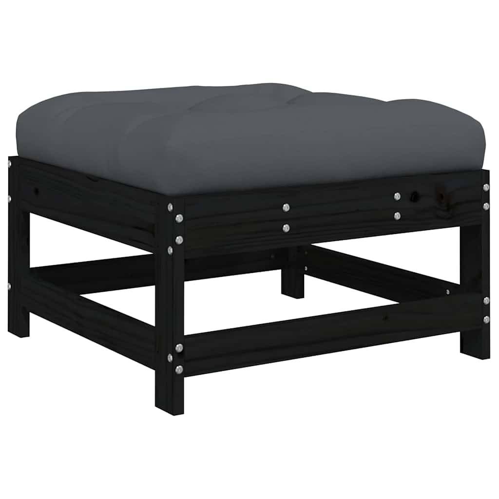 vidaXL Gartenhocker mit Kissen Schwarz Massivholz Kiefer
