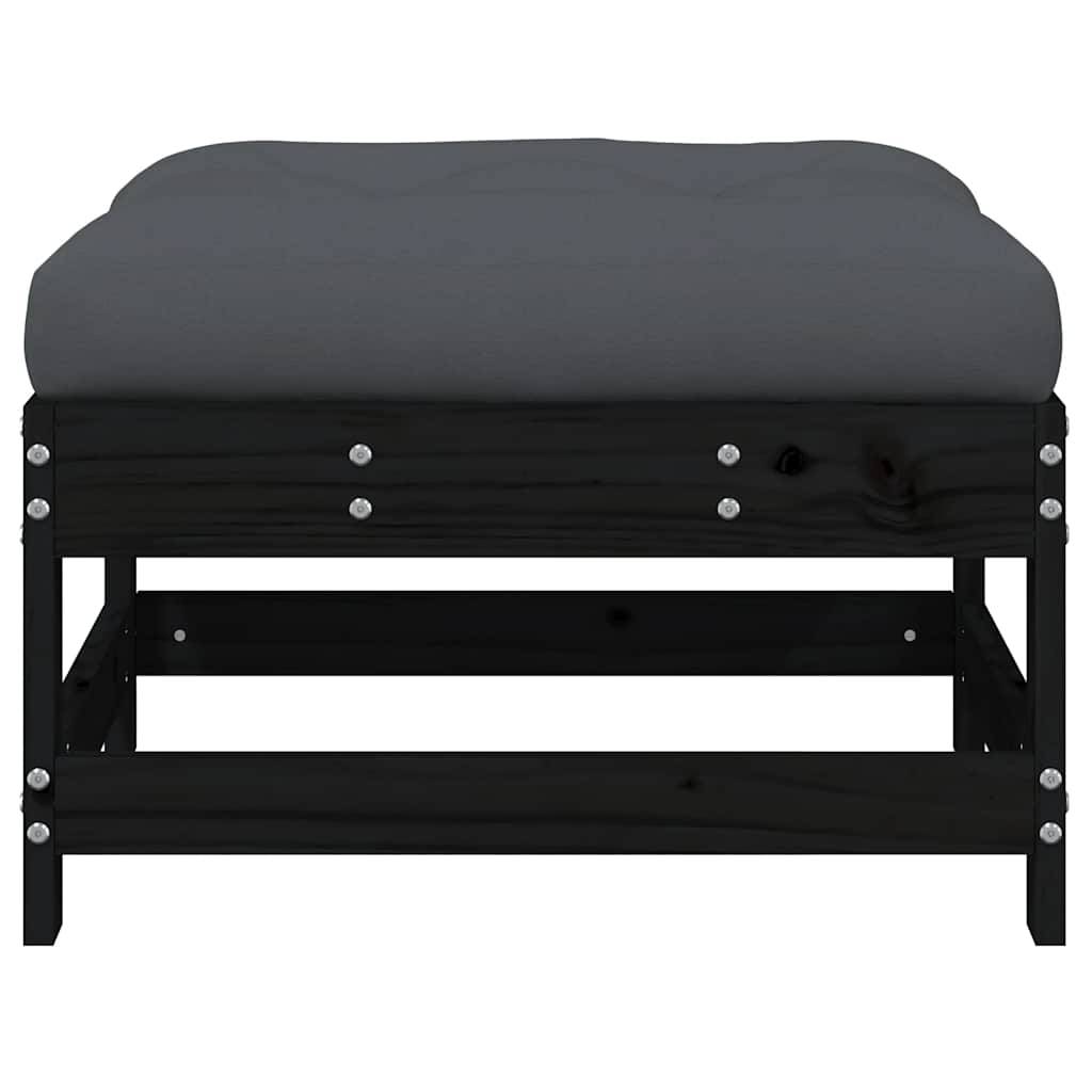 vidaXL Gartenhocker mit Kissen Schwarz Massivholz Kiefer