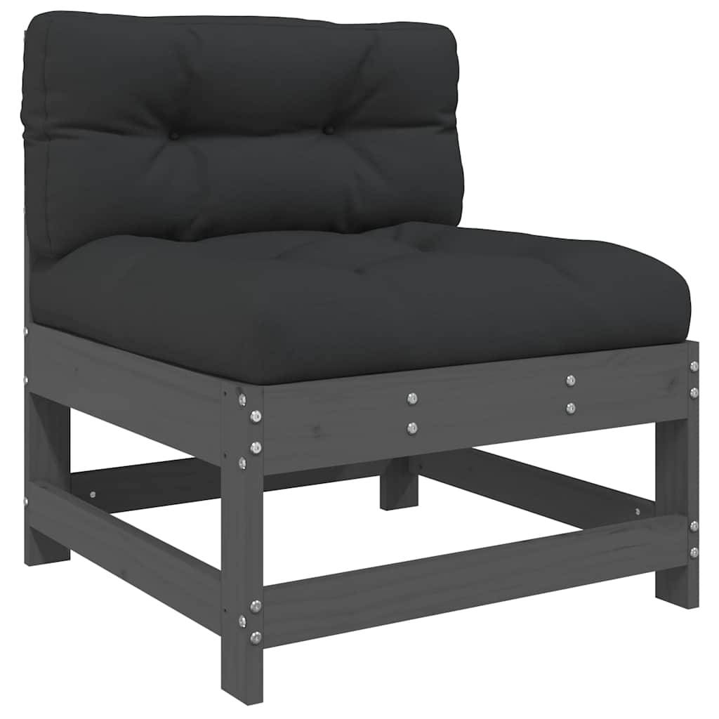 vidaXL Mittelsofas mit Kissen 2 Stk. Grau Massivholz Kiefer