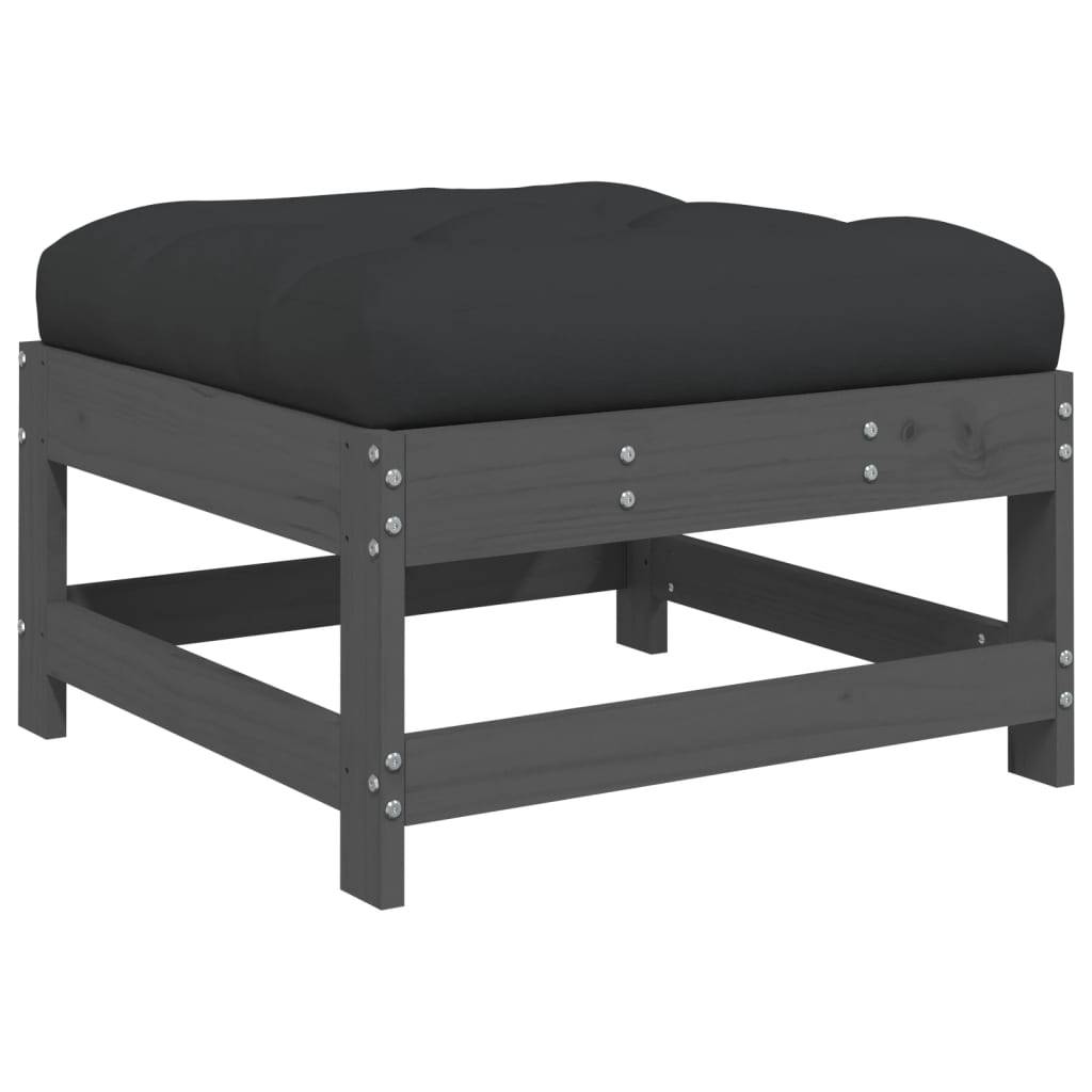 vidaXL Gartenhocker mit Kissen 2 Stk. Grau Massivholz Kiefer