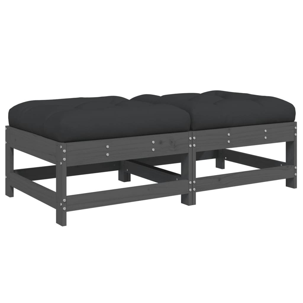 vidaXL Gartenhocker mit Kissen 2 Stk. Grau Massivholz Kiefer