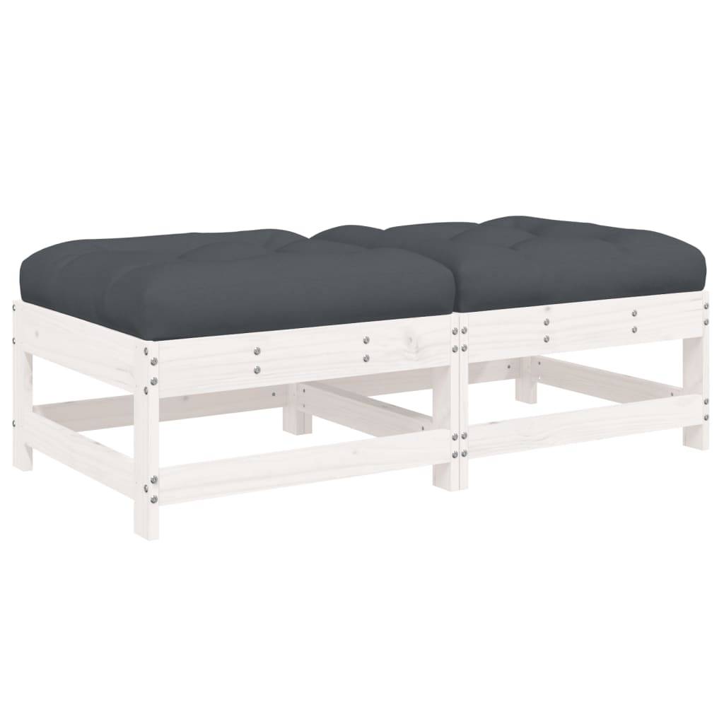 vidaXL Gartenhocker mit Kissen 2 Stk. Weiß Massivholz Kiefer