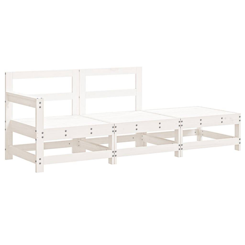 vidaXL 3-tlg. Garten-Lounge-Set mit Kissen Weiß Massivholz