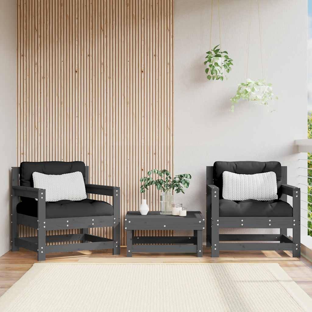 vidaXL Gartenstühle mit Kissen 2 Stk. Grau Massivholz Kiefer