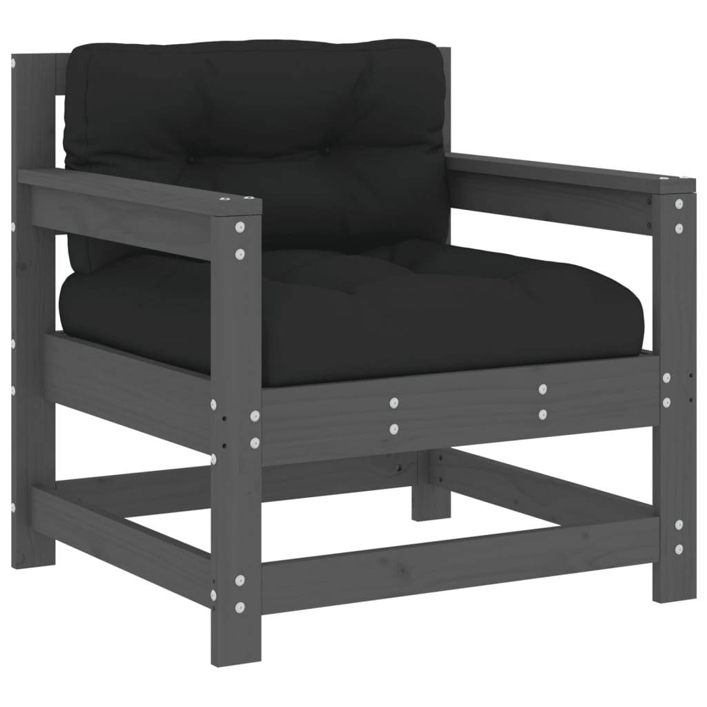 vidaXL Gartenstühle mit Kissen 2 Stk. Grau Massivholz Kiefer
