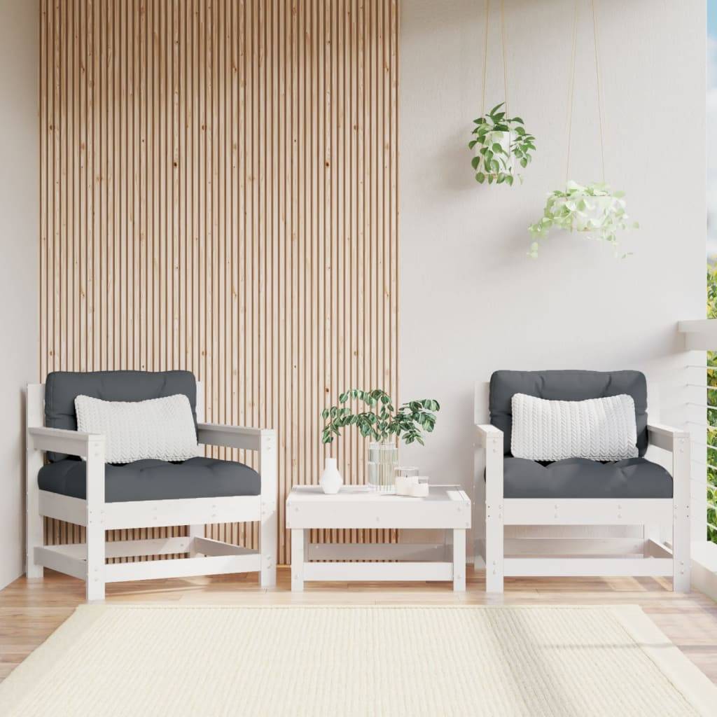 vidaXL Gartenstühle mit Kissen 2 Stk. Weiß Massivholz Kiefer