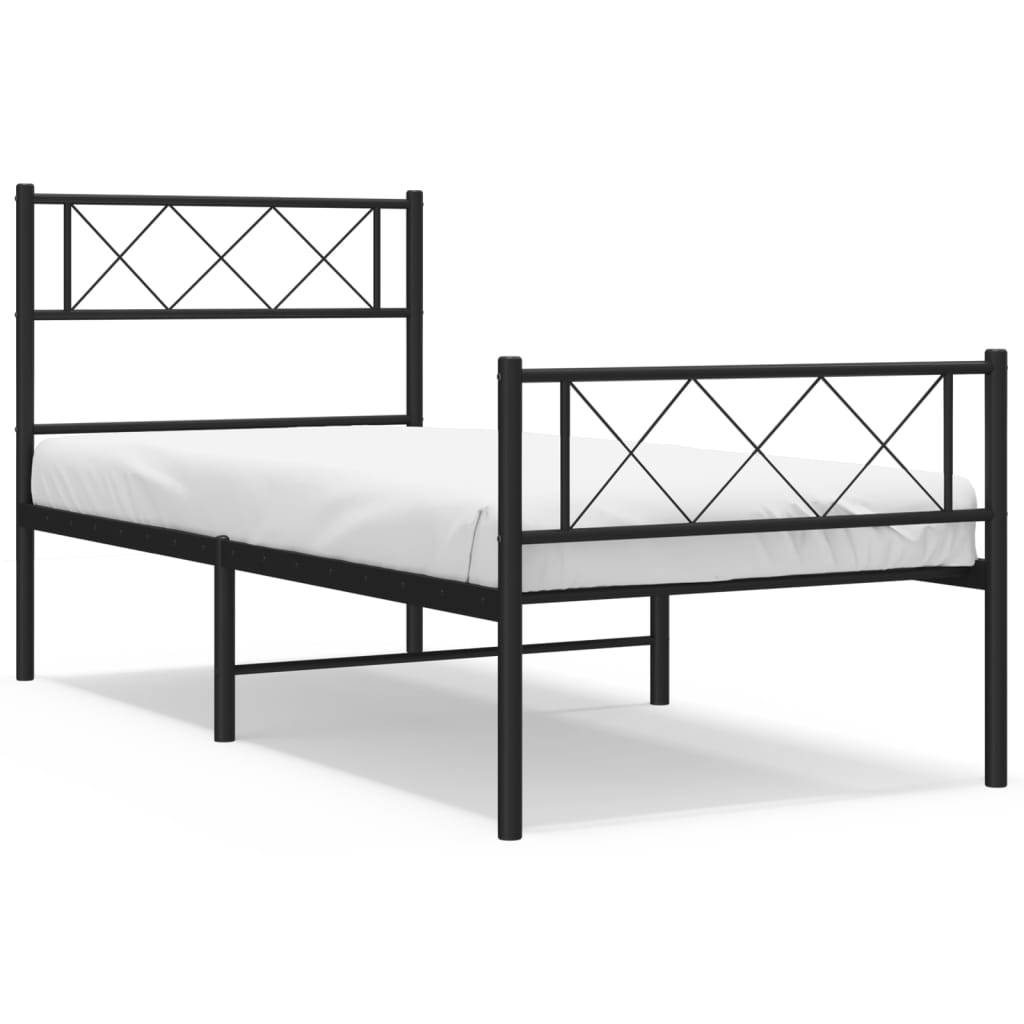 vidaXL Bettgestell mit Kopf- und Fußteil Metall Schwarz 90x200 cm