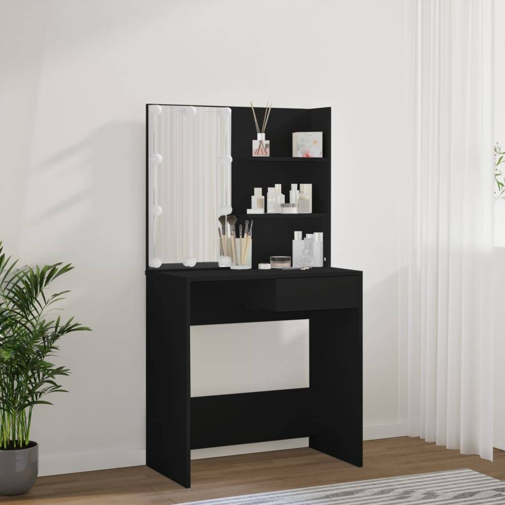 vidaXL Schminktisch mit LED-Leuchten Schwarz 74,5x40x141 cm
