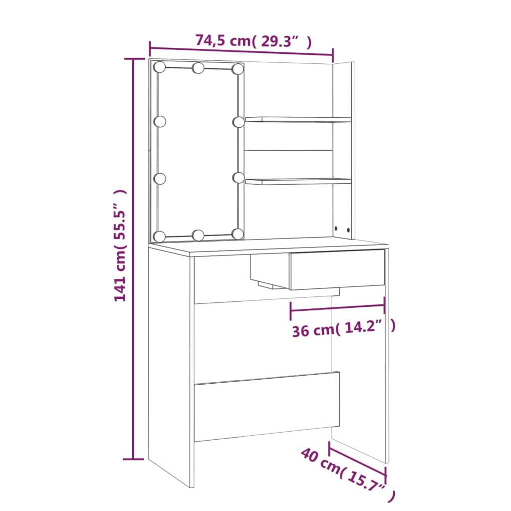vidaXL Schminktisch mit LED-Leuchten Schwarz 74,5x40x141 cm