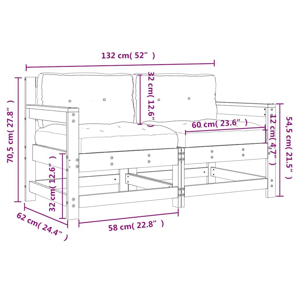 vidaXL Gartenstühle mit Kissen 2 Stk. Weiß Massivholz Kiefer
