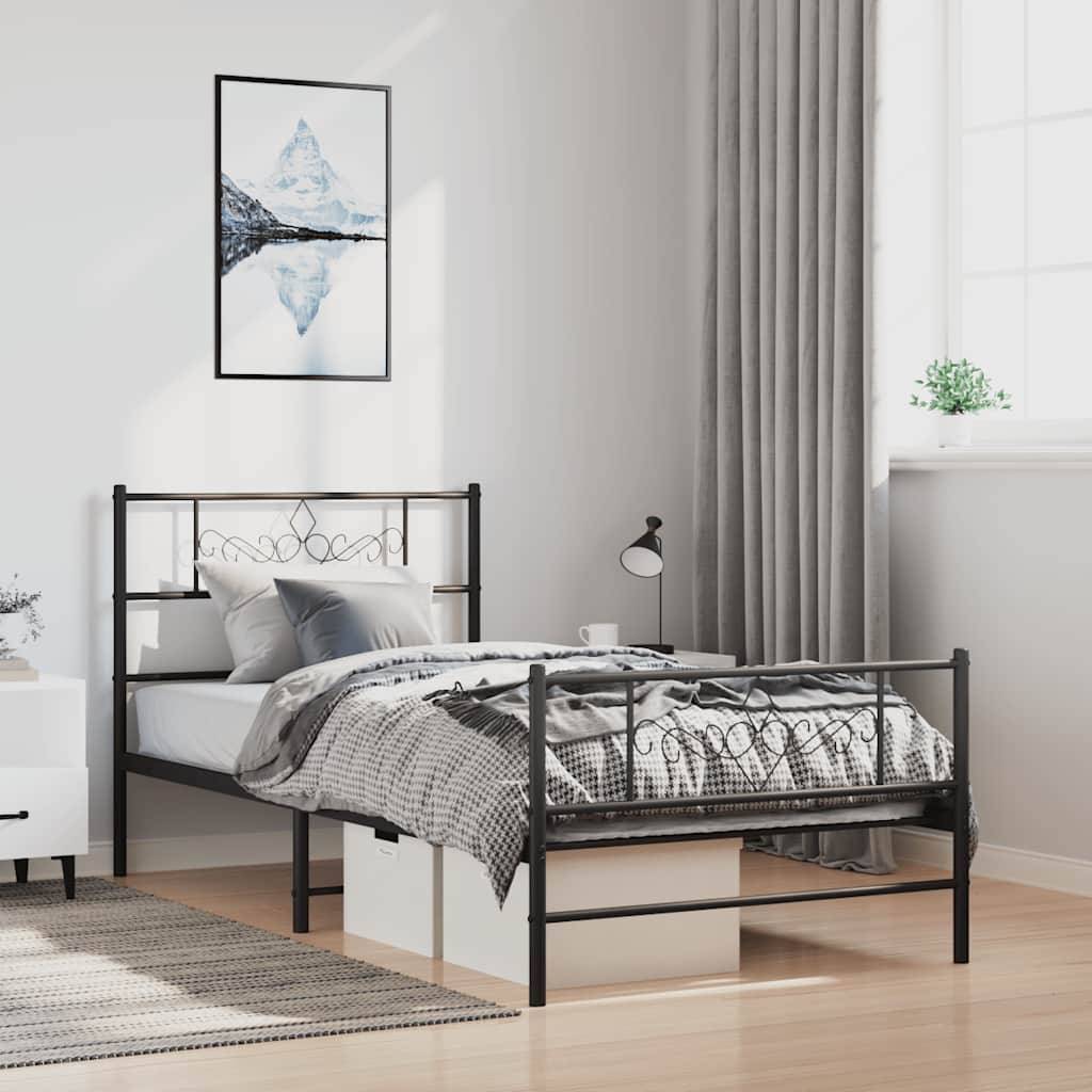 vidaXL Bettgestell mit Kopf- und Fußteil Metall Schwarz 100x190 cm