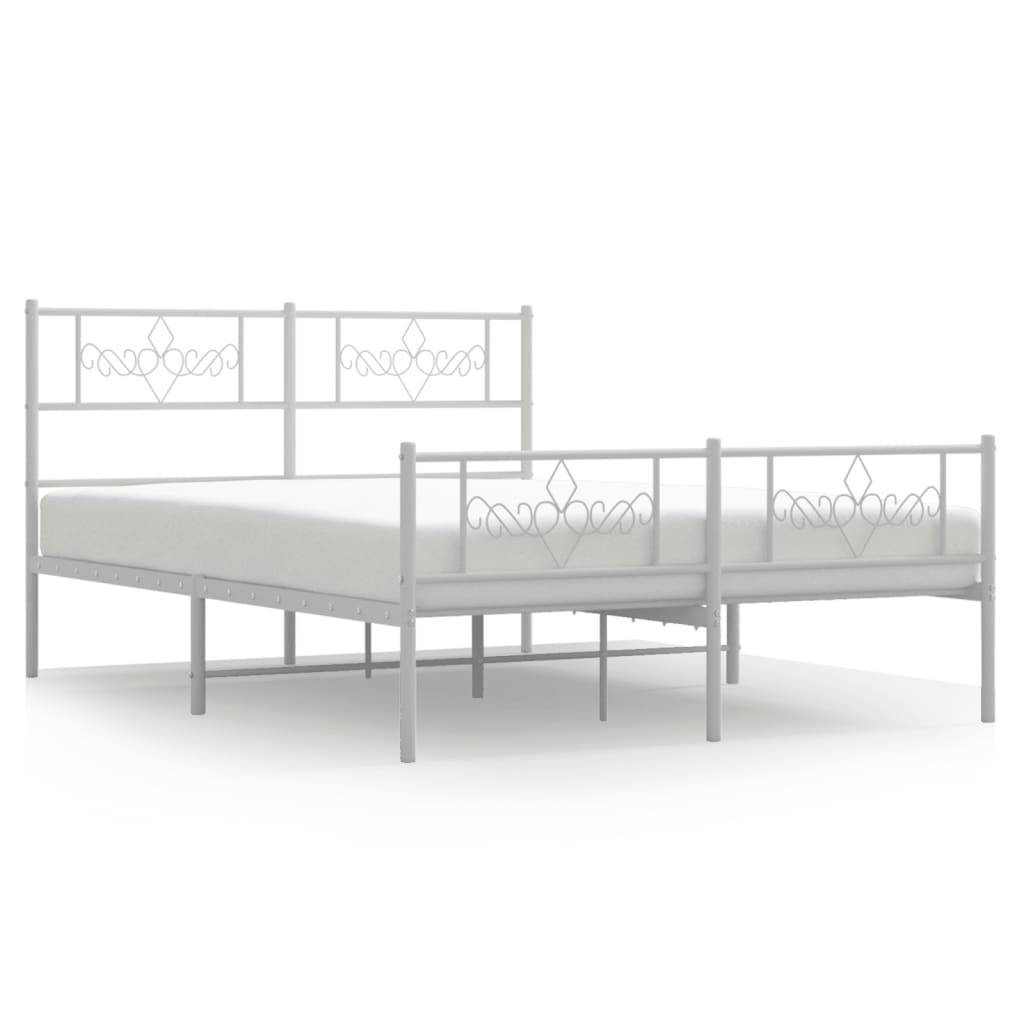 vidaXL Bettgestell mit Kopf- und Fußteil Metall Weiß 140x200 cm