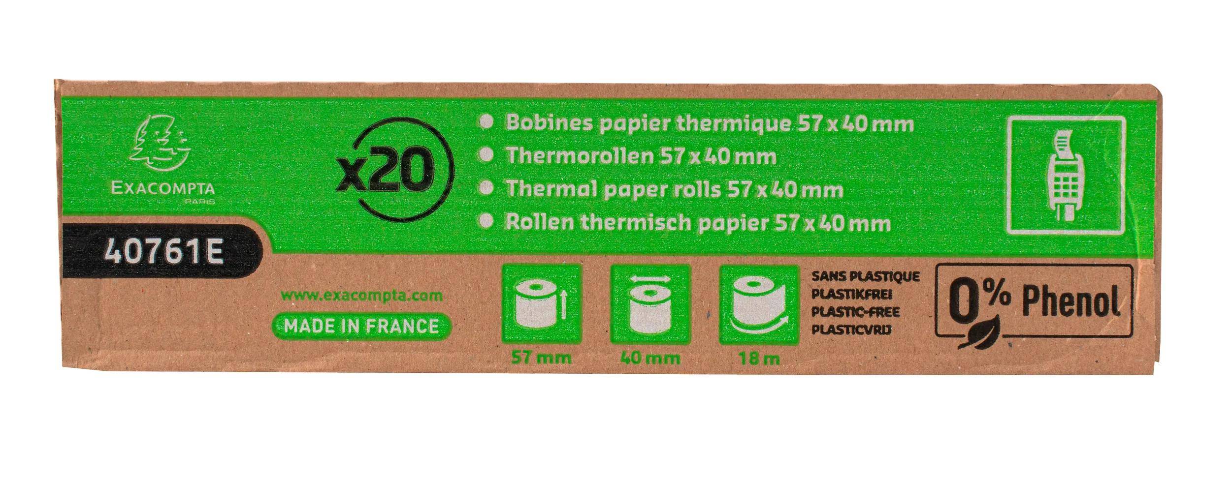 Exacompta 120x Thermorolle für Kartenzahlung 1-lagig 57x40mm 18m 55g Weiß 40761E