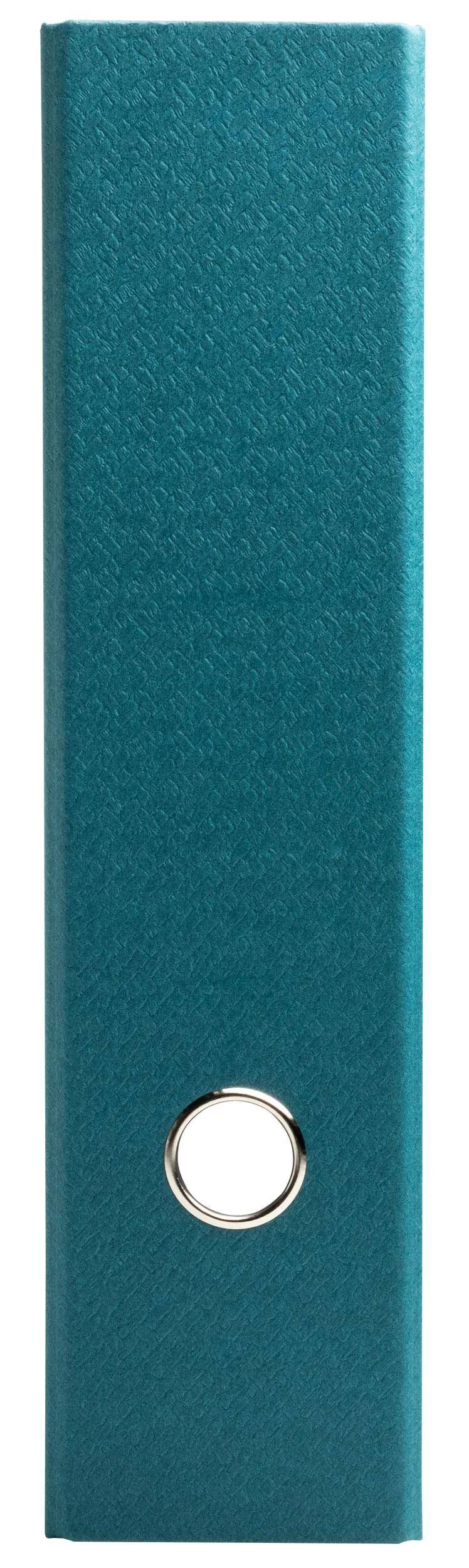 Ein Stapel von fünf farbenfrohen Ordnern in Pastelltönen: Blaugrün, Grün, Gelb, Rosa und Orange, ordentlich auf einer weißen Oberfläche organisiert.