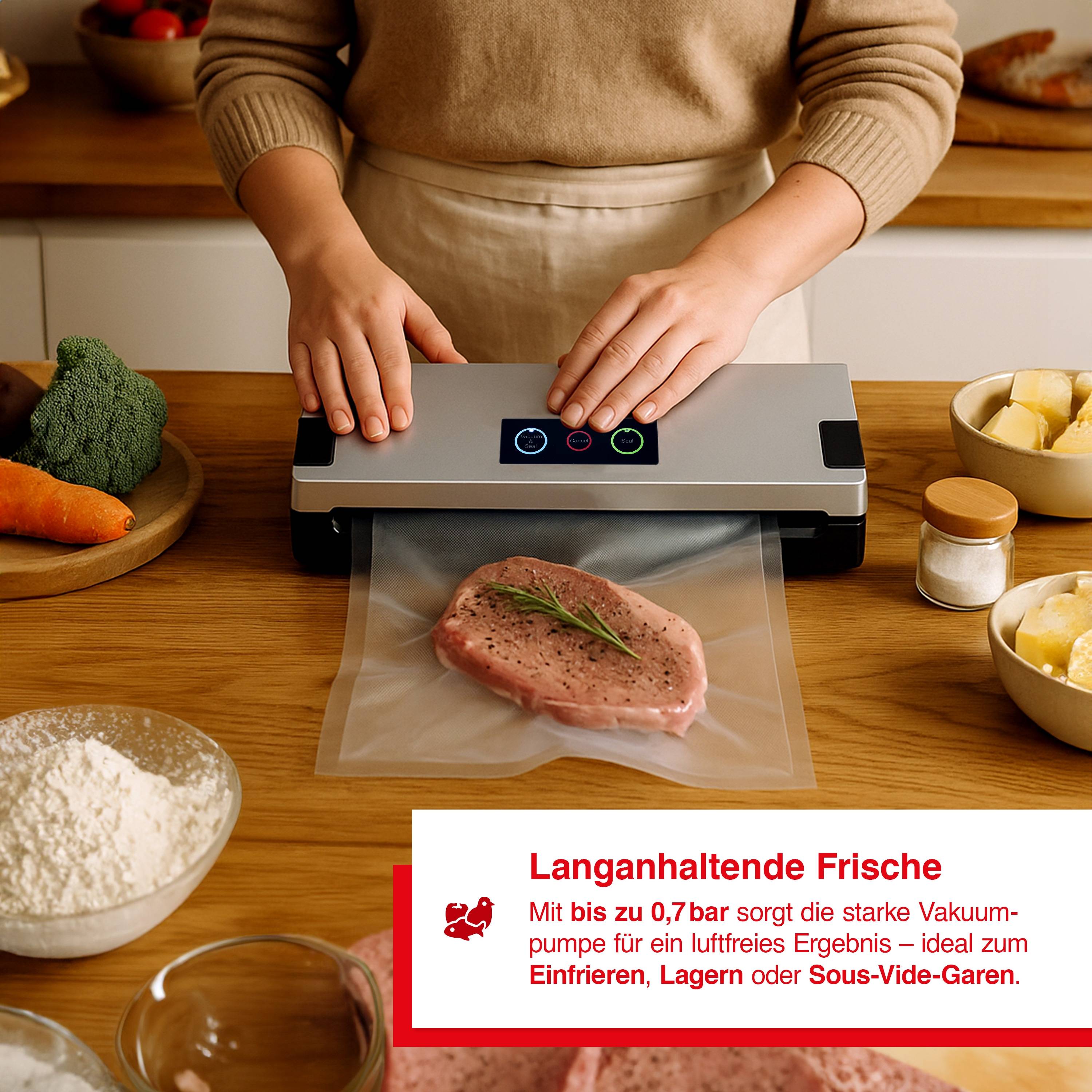 Solis Vakuumiergerät 30cm Beutel 2,5mm Schweißnaht, Dauerbetrieb, Versiegelung
