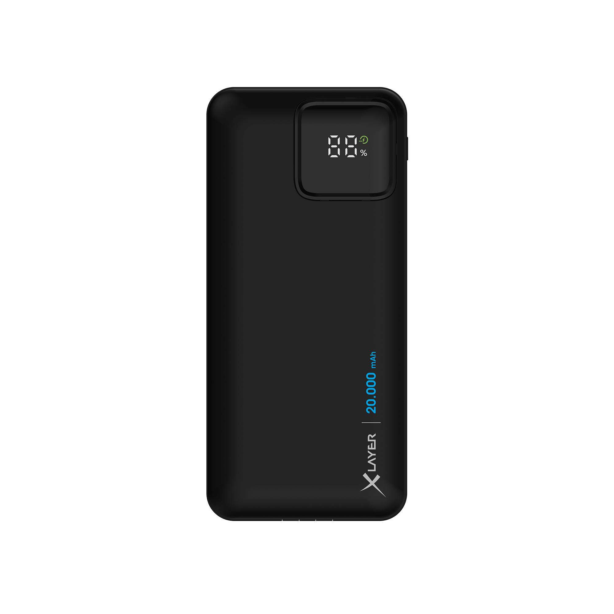 XLayer Powerbank 20.000 mAh mit zwei integrierten Kabeln PD 20W Black