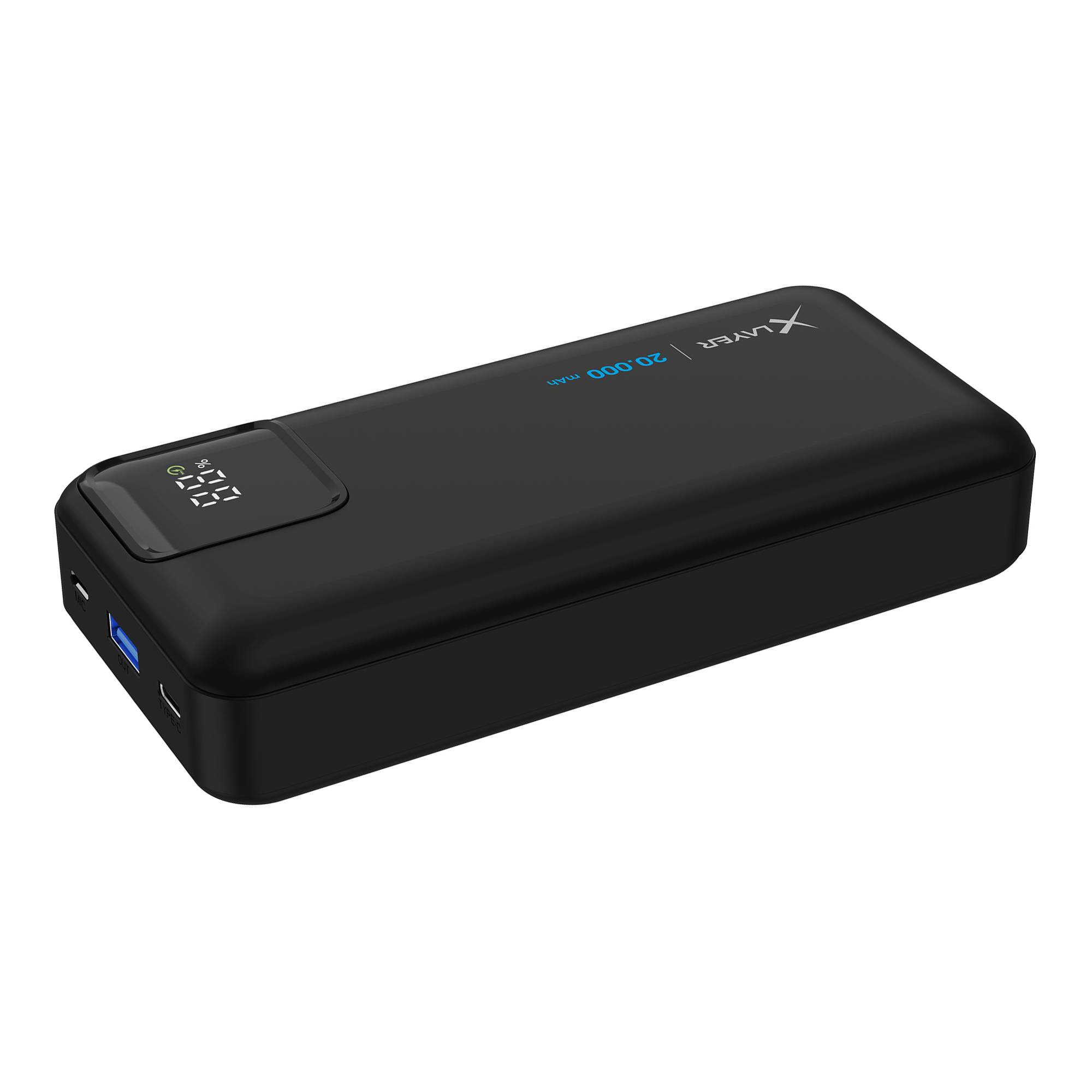 XLayer Powerbank 20.000 mAh mit zwei integrierten Kabeln PD 20W Black