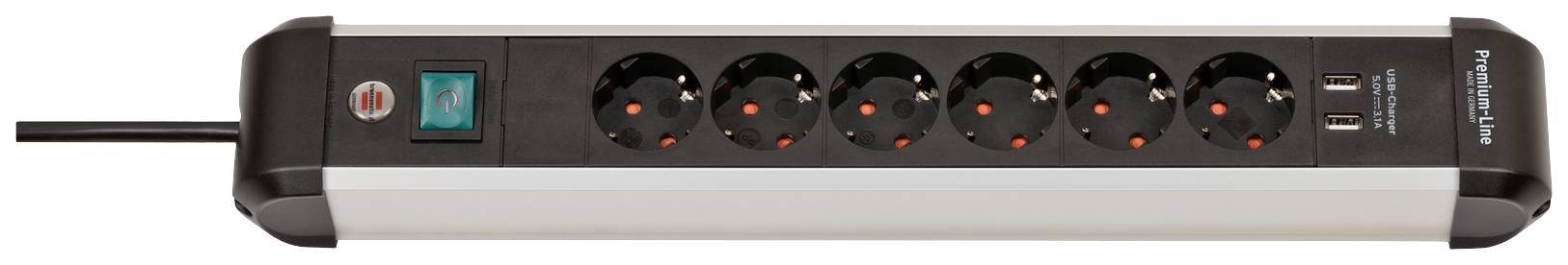 Brennenstuhl Steckdosenleiste Premium-ALU-Line 6fach 3m USB Multimedia-Technik Steckdosenleisten