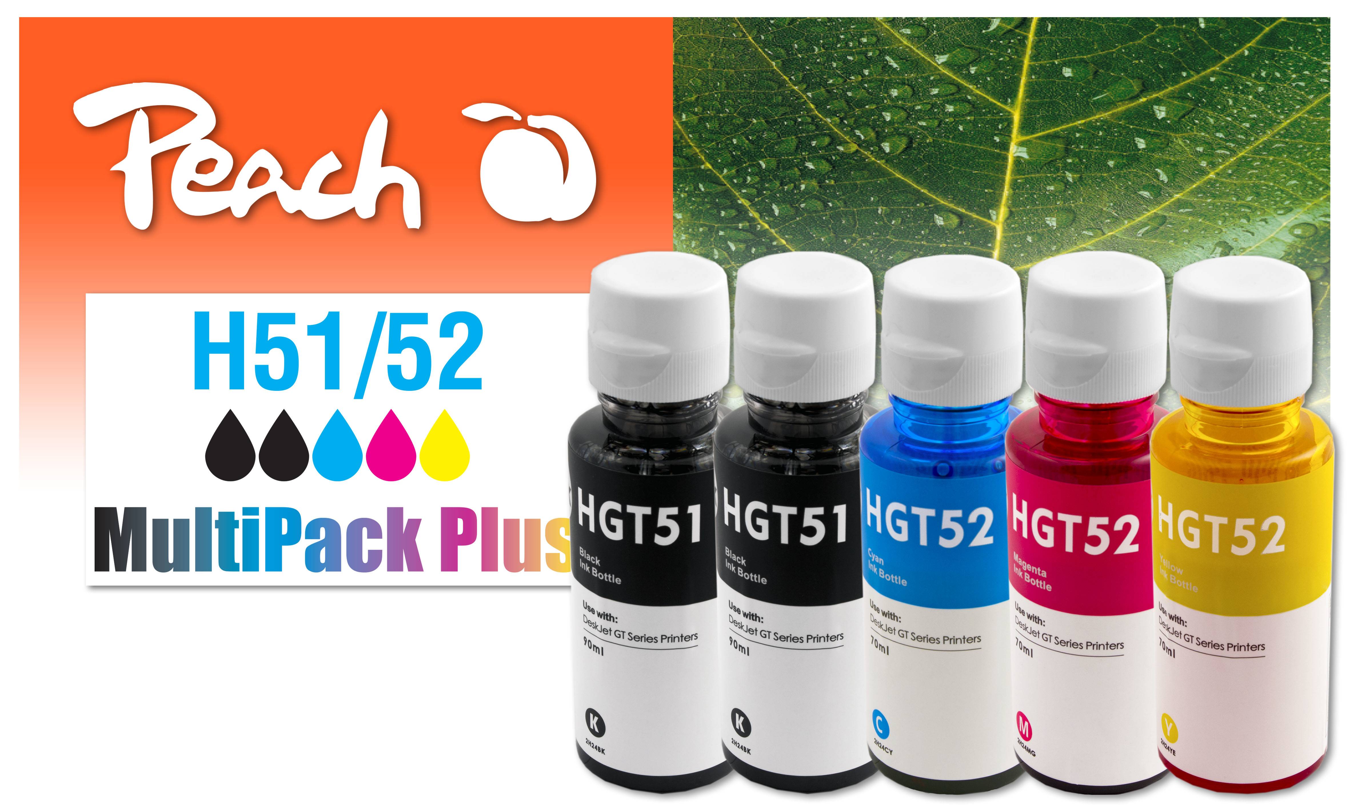 Peach Standardertrag 90 ml 70 5000 Seiten 5 Stücke Multipack Spar Pack Plus Tintenpatronen kompatibel zu HP GT51 GT52 M0H57AE*2 M0H54AE M0H55AE M