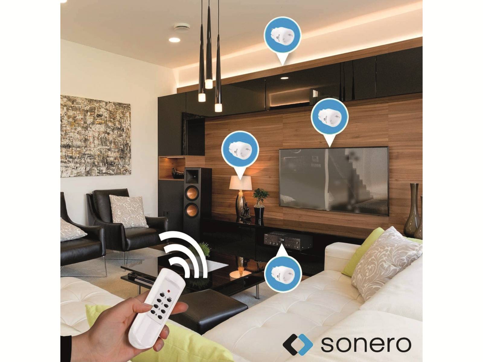 SONERO Funksteckdosen-Set weiß, 1x Sender, 3x Empfänger