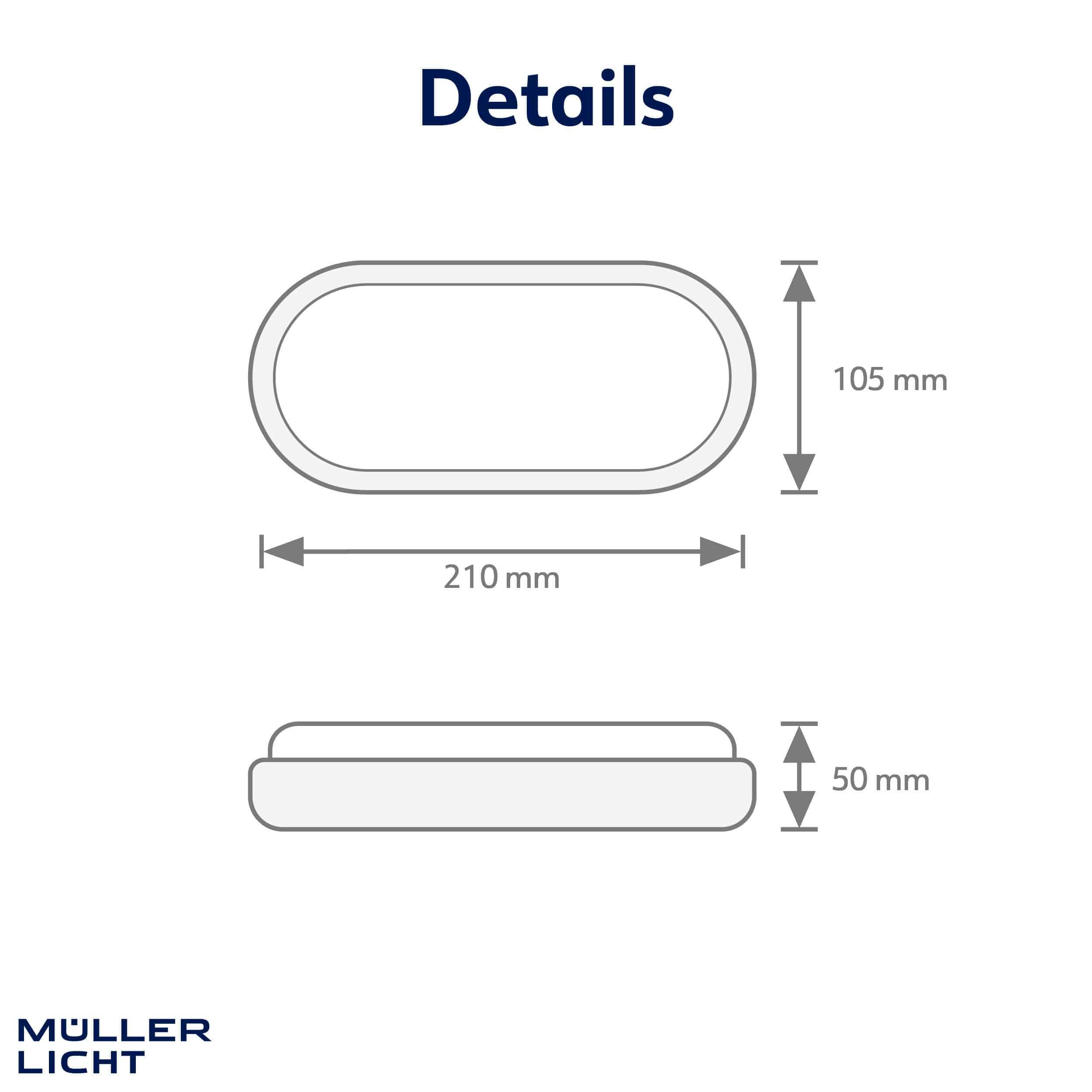 MÜLLER-LICHT LED-Wand- und Deckenleuchte 20300538, 9W, 650 lm, 4000K, IP54, Bewegungsmelder, oval