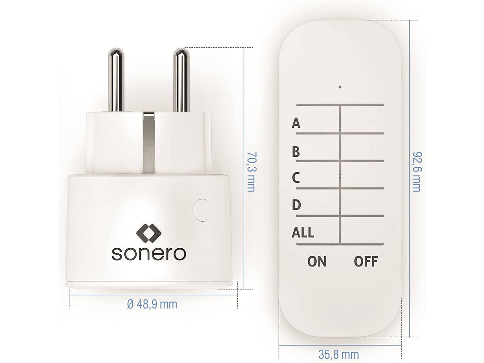 SONERO Funksteckdosen-Set weiß, 1x Sender, 3x Empfänger
