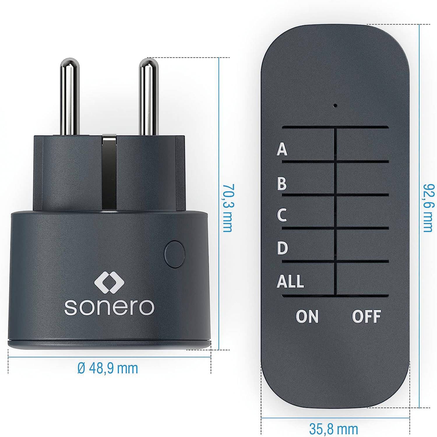 SONERO Funksteckdosen Set, 1 Sender, 2 Empfänger, anthrazit