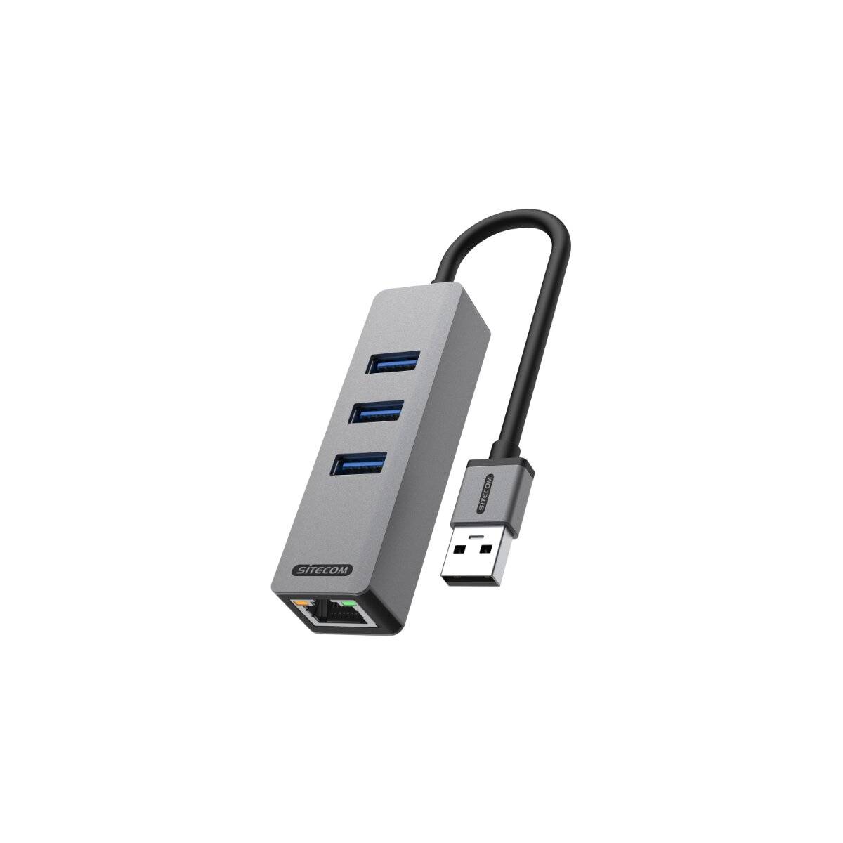 Sitecom USB-A-zu-Ethernet Adapter mit 3 USB-3.0-Ports