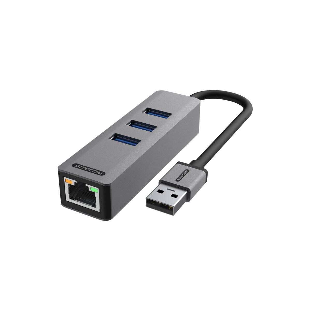 Sitecom USB-A-zu-Ethernet Adapter mit 3 USB-3.0-Ports