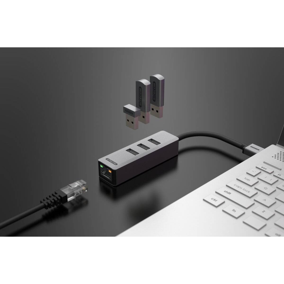 Sitecom USB-A-zu-Ethernet Adapter mit 3 USB-3.0-Ports
