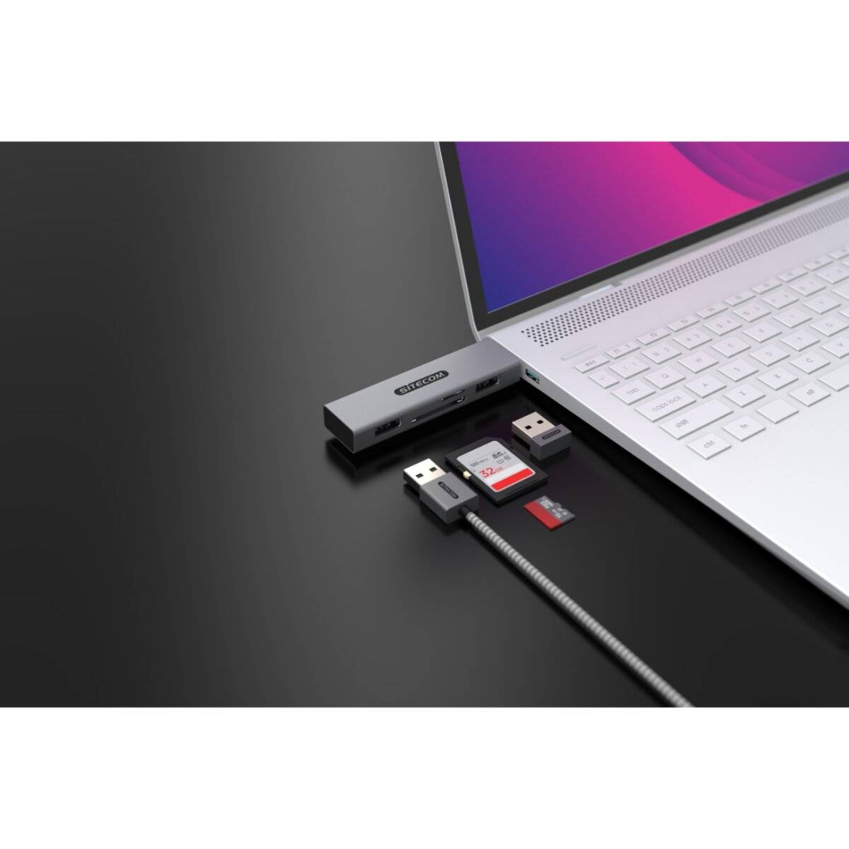 Sitecom USB-Stick-Kartenleser mit 2 USB-Anschlüssen – SD & MicroSD