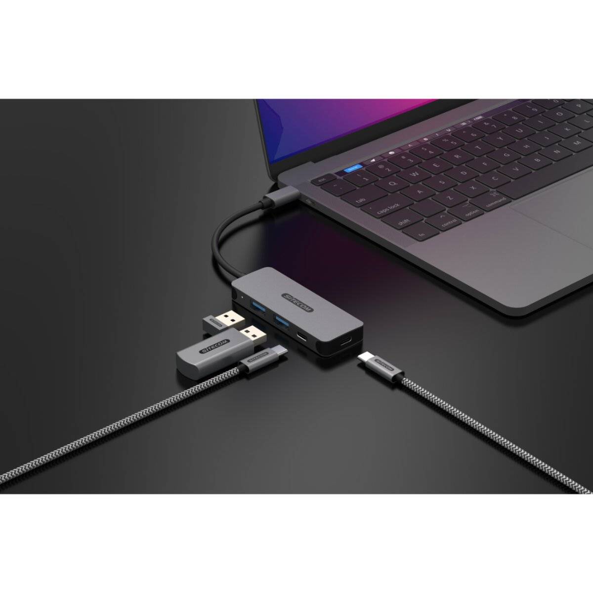 USB-C zu 2x USB-A + 2x USB-C Hub – Datenübertragung & Stromversorgung, 15?cm, schwarz