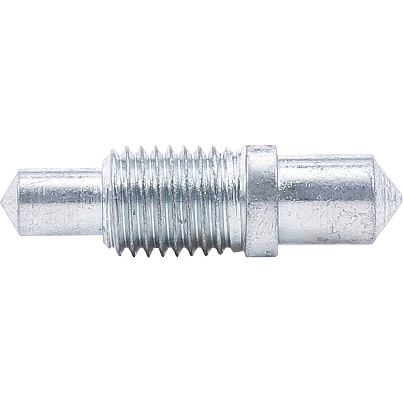 Ein gewindeter Metallbolzen mit spitzen Enden und einem zentralen Kragen, der zum Sichern oder Befestigen von Komponenten in mechanischen Baugruppen verwendet wird.