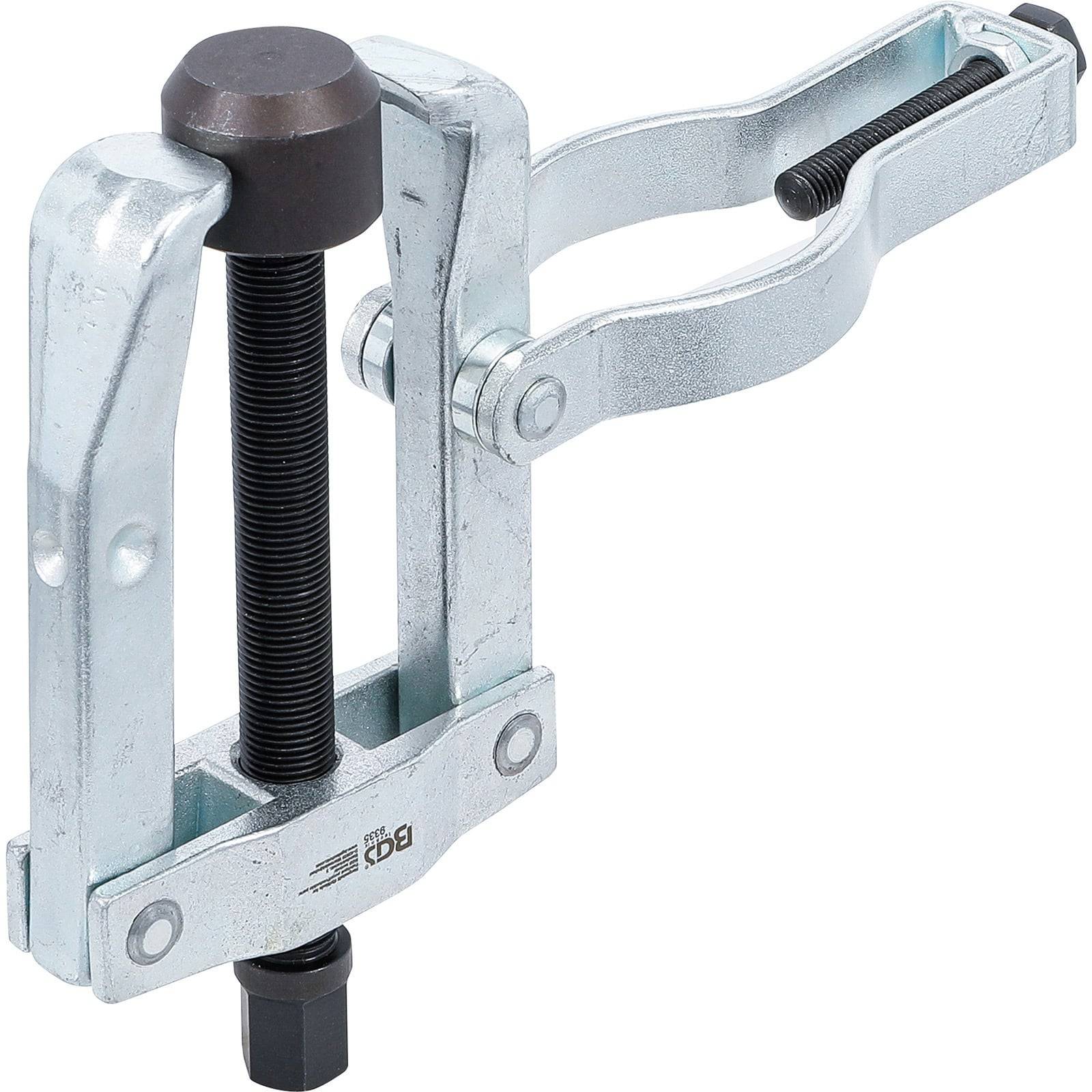 Ein Metallgetriebe-Abzieher mit zwei Backen, einer zentralen Schraube und einem Griff, der zum Abnehmen von Zahnrädern von Wellen in der mechanischen Arbeit verwendet wird.