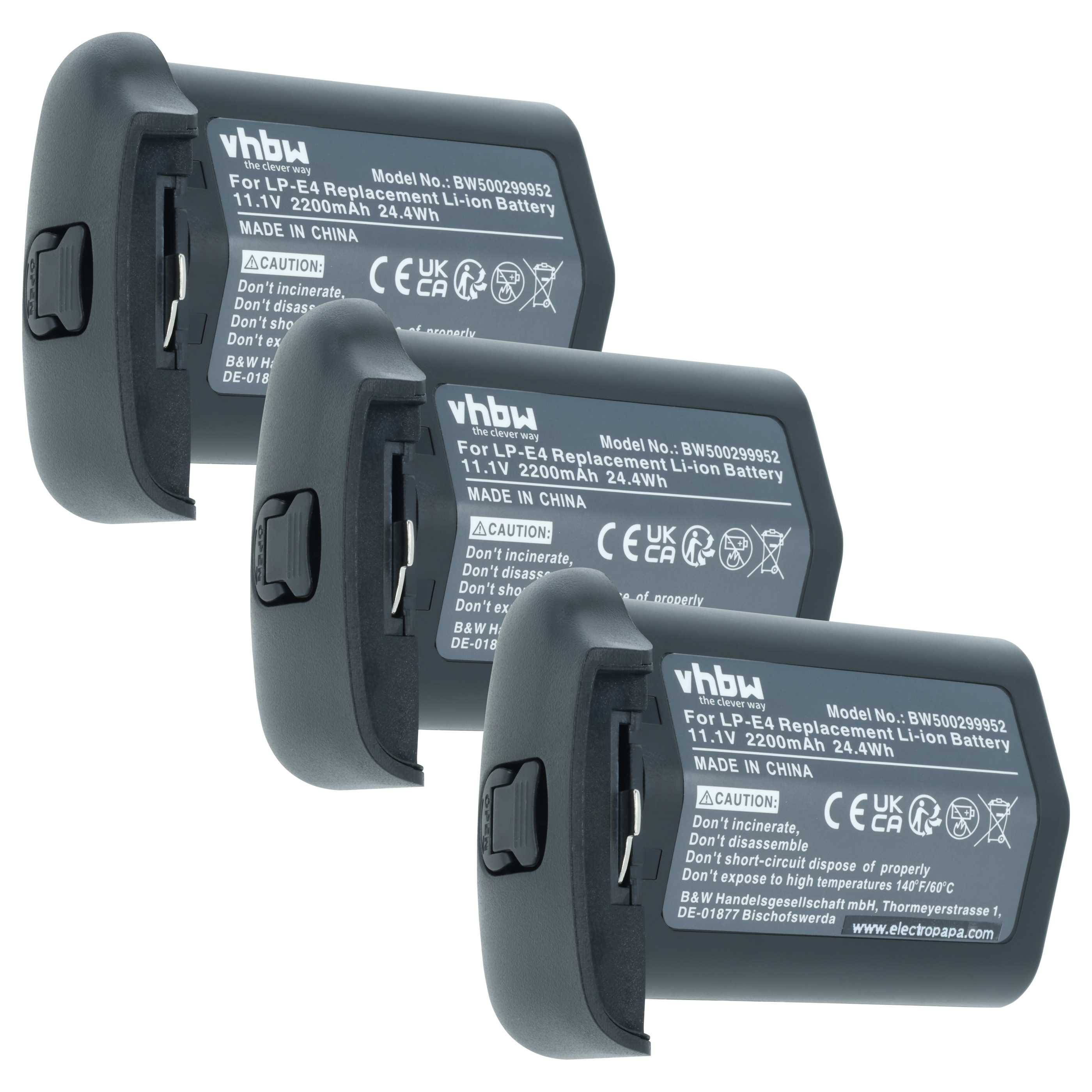 vhbw 3x Akku Ersatz für Canon LP-E4N, LP-E4 für Kamera (2200 mAh, 11,1 V, Li-Ion)
