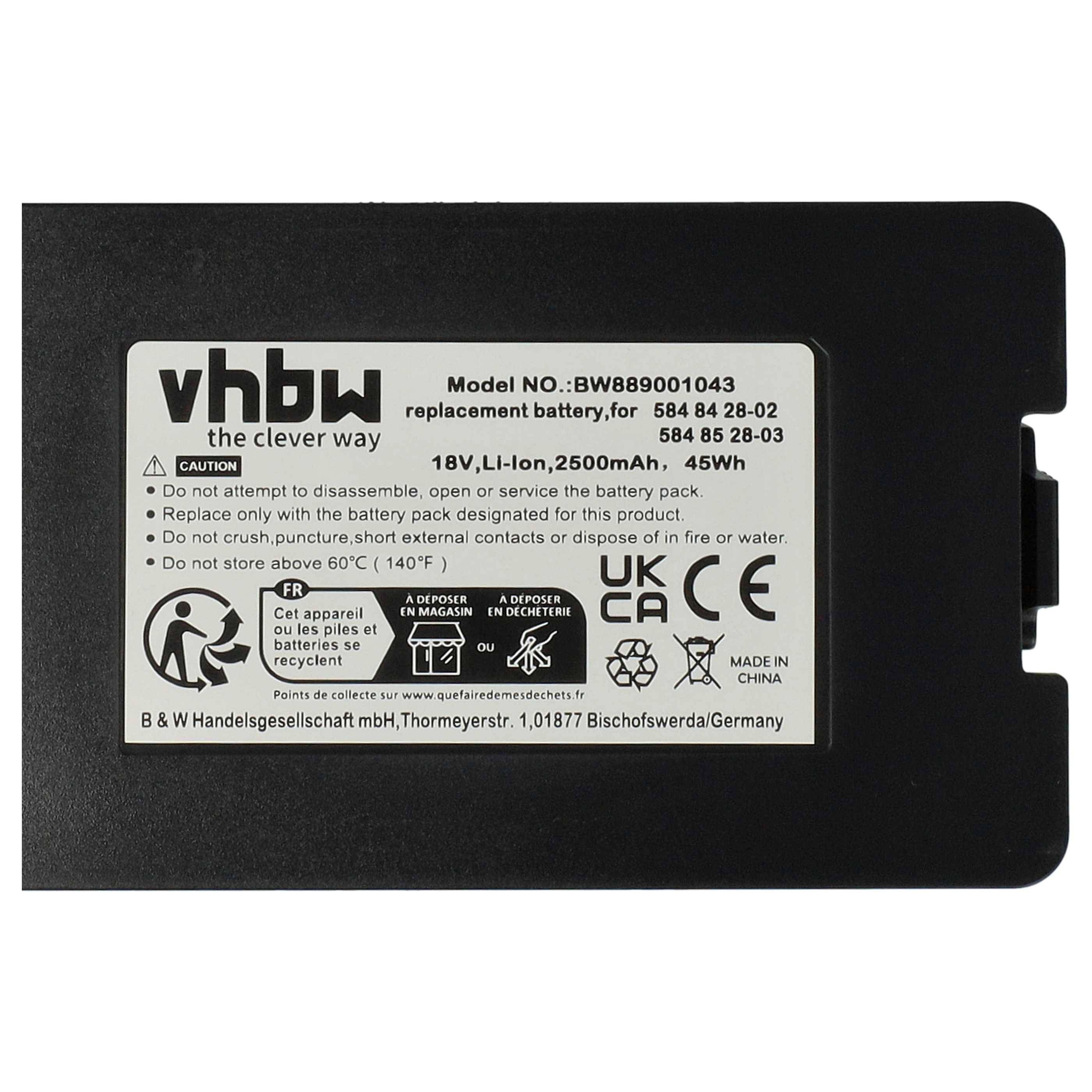 vhbw Akku Ersatz für Husqvarna 5931141-02, 590 81 01-0X, 590 81 01-04, 5931141-01, 590 81 01-05 für Rasenroboter (2500mAh 18V Li-Ion)