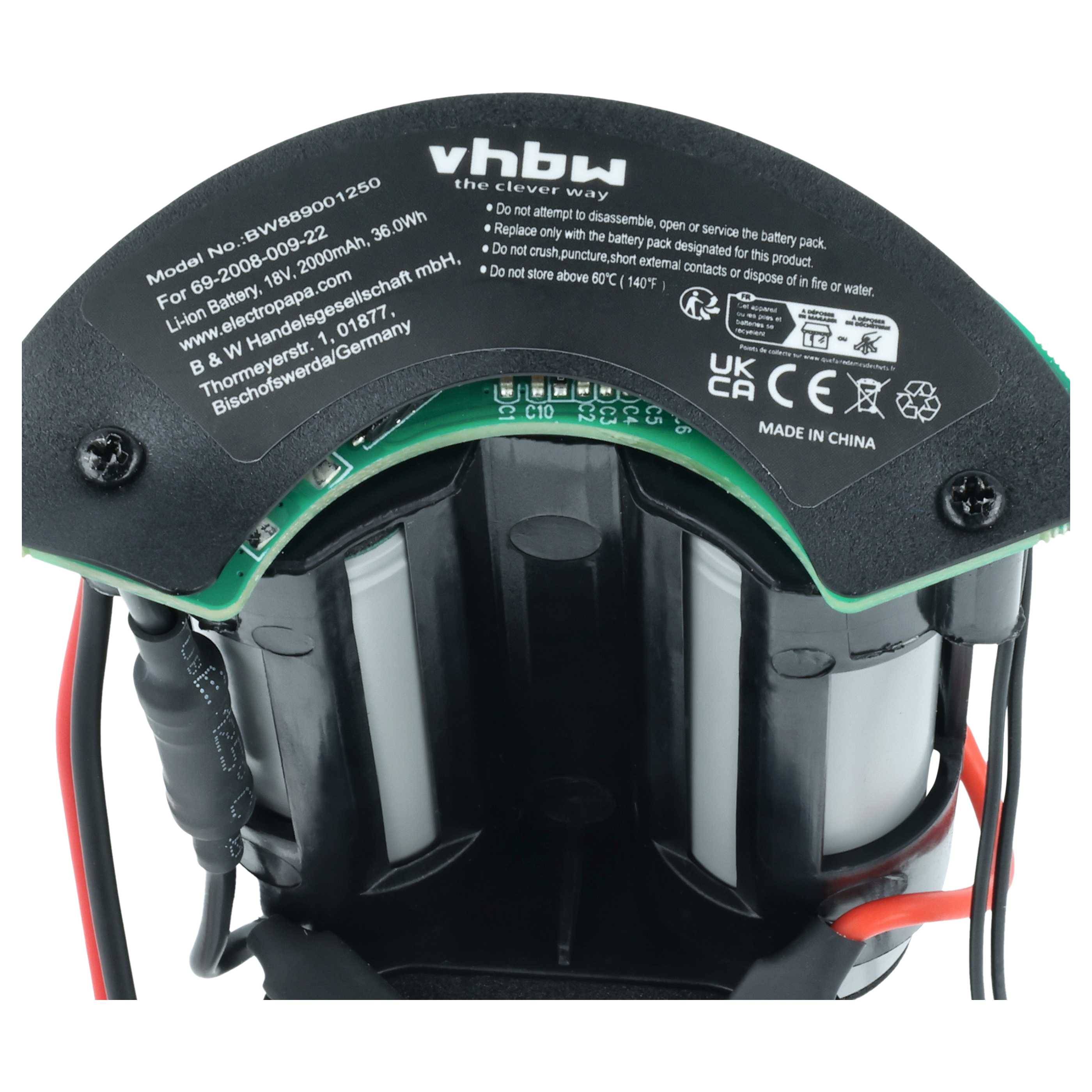 vhbw Akku kompatibel mit Philips FC6168/01, FC6171/01WEU, FC6168/01NL, FC6169/01WEU, FC6168/62, FC6169/01 Staubsauger (2000 mAh, 18 V, Li-Ion)