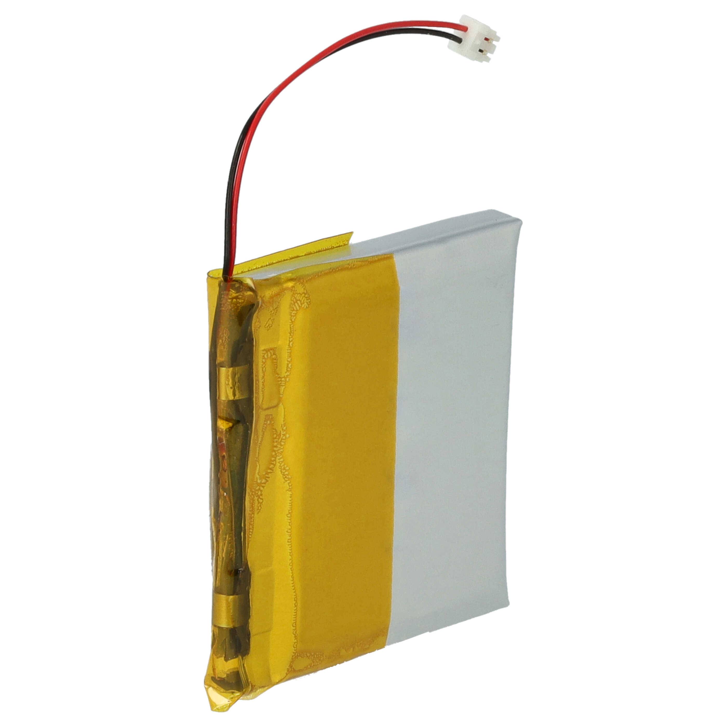 Ein rechteckiger Lithium-Polymer-Akku mit gelbem und weißem Gehäuse, mit roten und schwarzen Drähten und einem weißen Steckerverbinder.