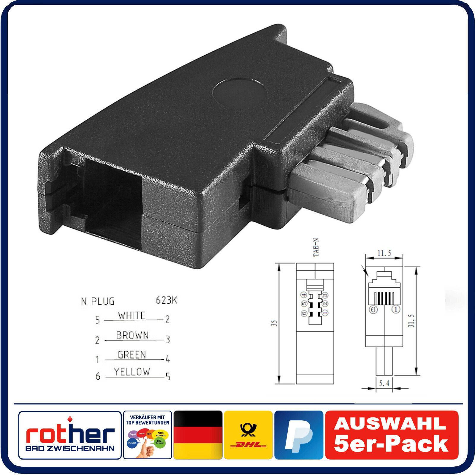Telefon-Adapter TAE N-Stecker > RJ11 (6P4C) Kupplung (5er Pack)