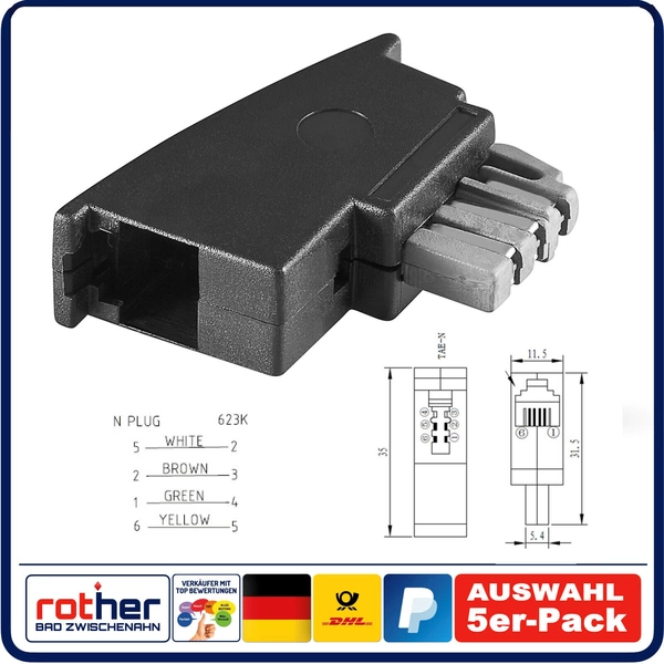 Telefon-Adapter TAE N-Stecker > RJ11 (6P4C) Kupplung (5er Pack) Telefon-Adapter TAE N-Stecker > RJ11 (6P4C) Kupplung (5er Pack)