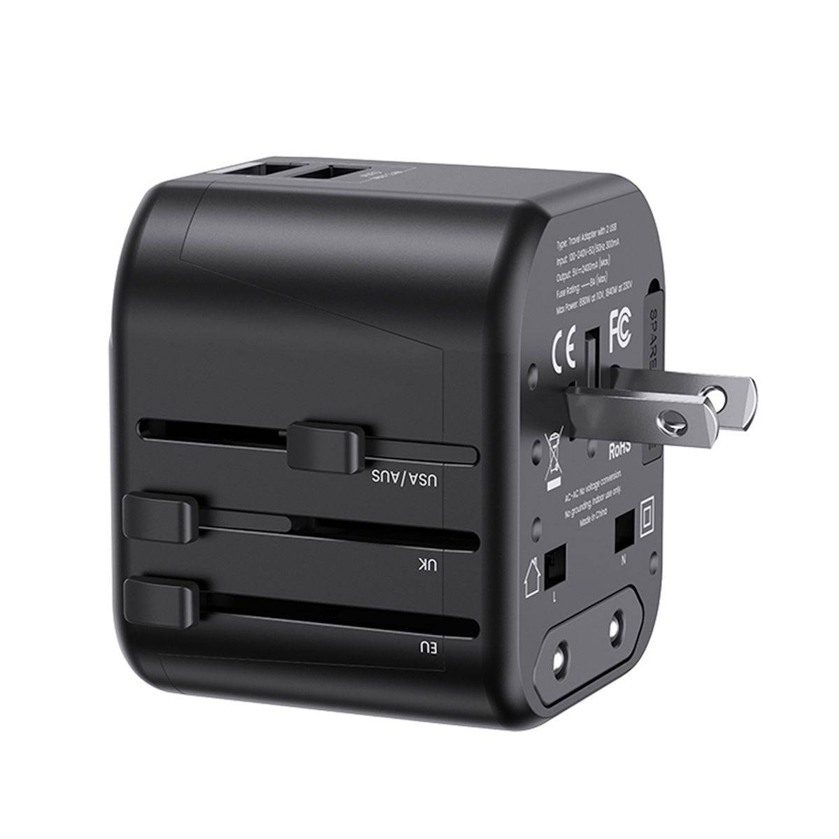 Universeller verstellbarer Reiseadapter 12W Netzteil 2x USB Anschlüsse