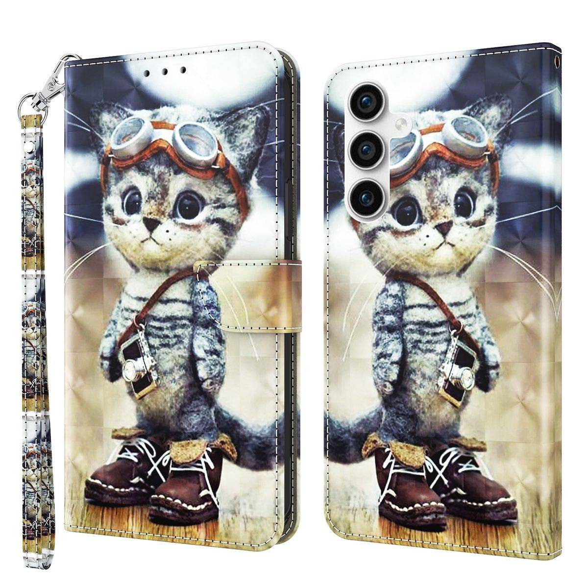 Für Samsung Galaxy S23 FE 3D Kunstleder Handy Tasche Book Motiv Hülle