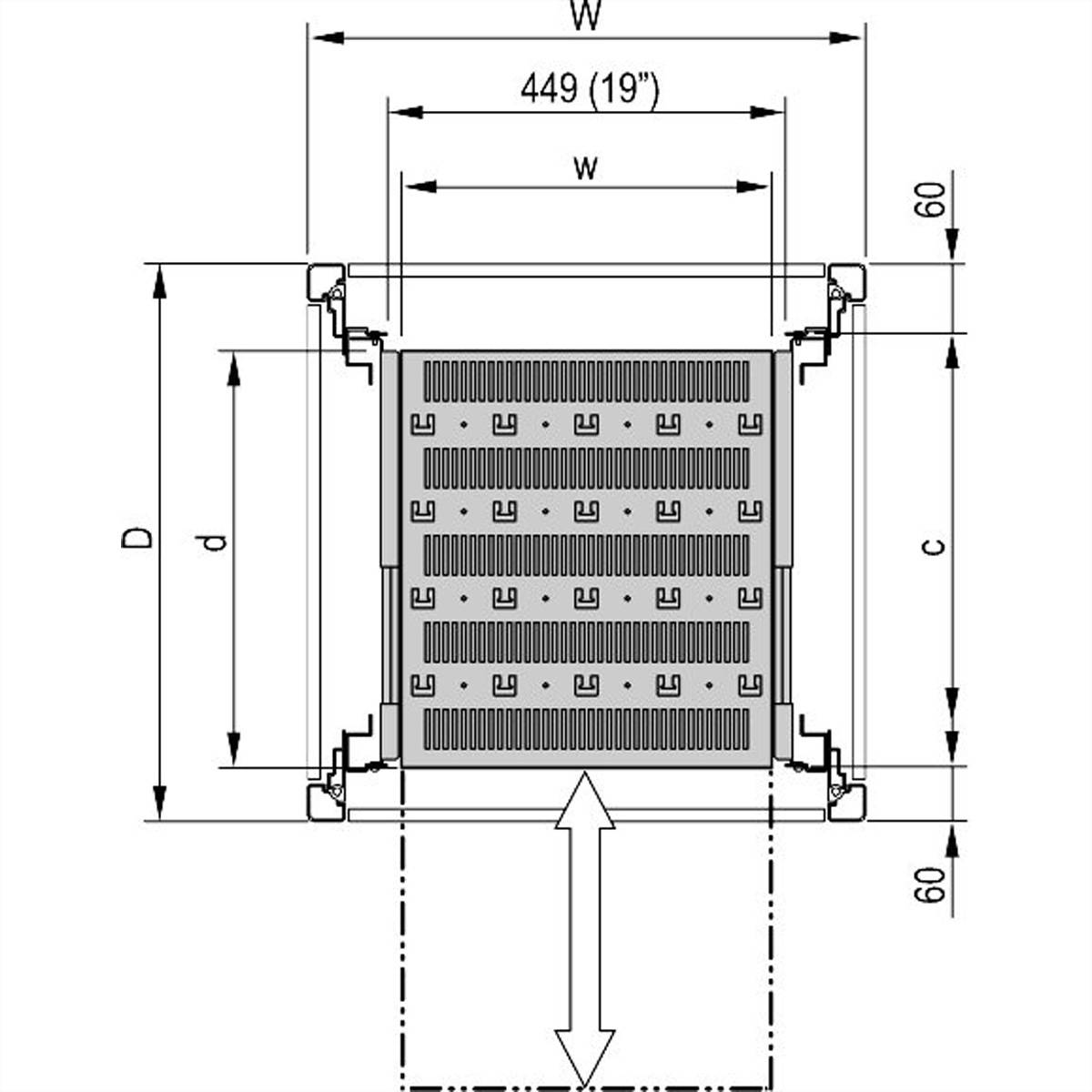 SCHROFF 19''- / Gestell- Fachboden ausziehbar, volle Tiefe - 19"FA AUS 2HE C=500 VOL 7021