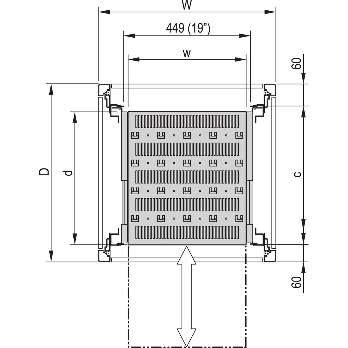 SCHROFF 19''- / Gestell- Fachboden ausziehbar, volle Tiefe - 19"FA AUS 2HE C=500 VOL 7021