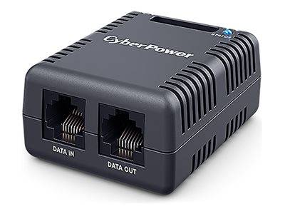 CyberPower Ethernet-Überspannungsschutz mit zwei RJ45-Anschlüssen mit der Bezeichnung „DATA IN