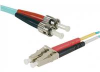 LWL Patchkabel HD, 50/125 µm, OM3-Faser, LC Duplex Stecker/2 x ST Stecker, aqua, 5,0 m UPC