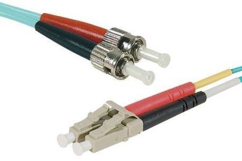 LWL Patchkabel HD, 50/125 µm, OM3-Faser, LC Duplex Stecker/2 x ST Stecker, aqua, 0,5 m UPC