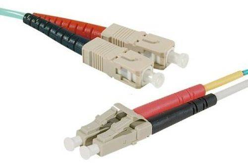 LWL Patchkabel HD, 50/125 µm, OM3-Faser, SC Duplex Stecker/LC Duplex Stecker, aqua, 3,0 m UPC